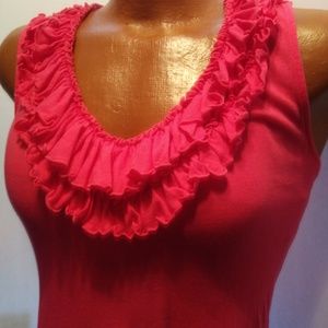 Womens Express Pink Ruffle Tank V-Top  Shirt